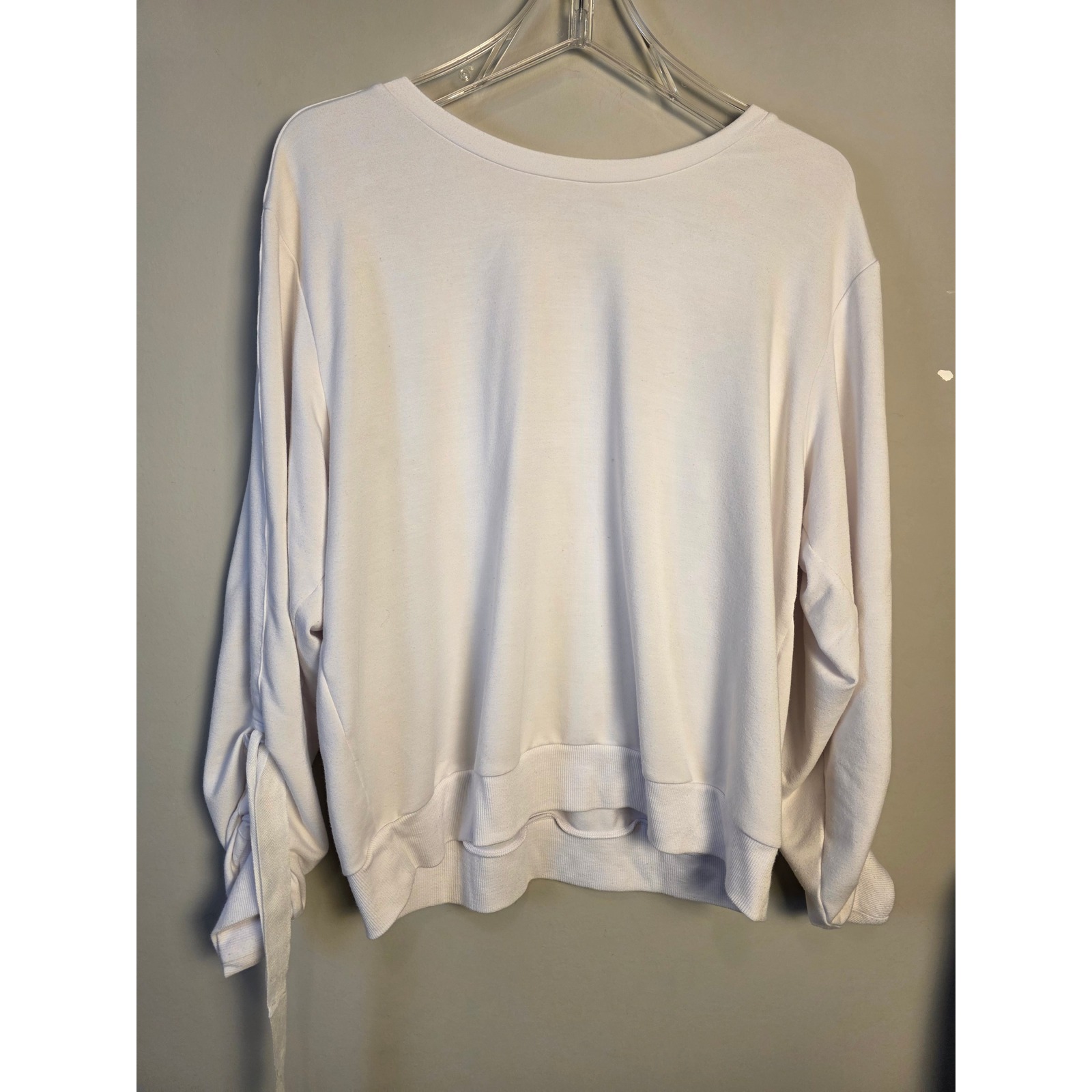 Zella Womens L White Long Sleeve Tie Cuff Crewneck Sweatshirt Baggy Comfortcore